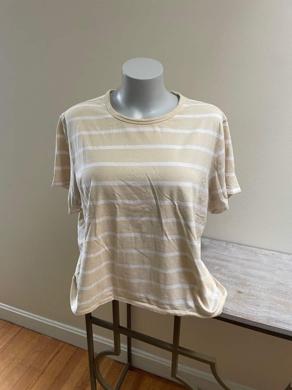Athleta Cream & White Striped Short Sleeve Tee